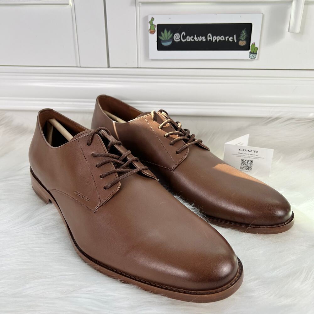 New Men’s Classic Coach Plain-Toe Derby Leather Oxfords Size 13 - Picture 1 of 8